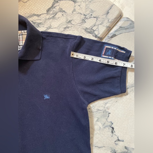Mens BURBERRY Upscale Polo🐴Navy/ Nova Check Details & sleeve LOGO🔥20.5”p-p-MED - Picture 7 of 16